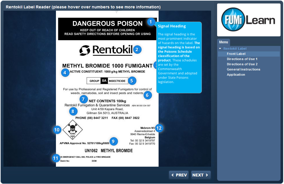 A screenshot of the Rentokil Label SDS