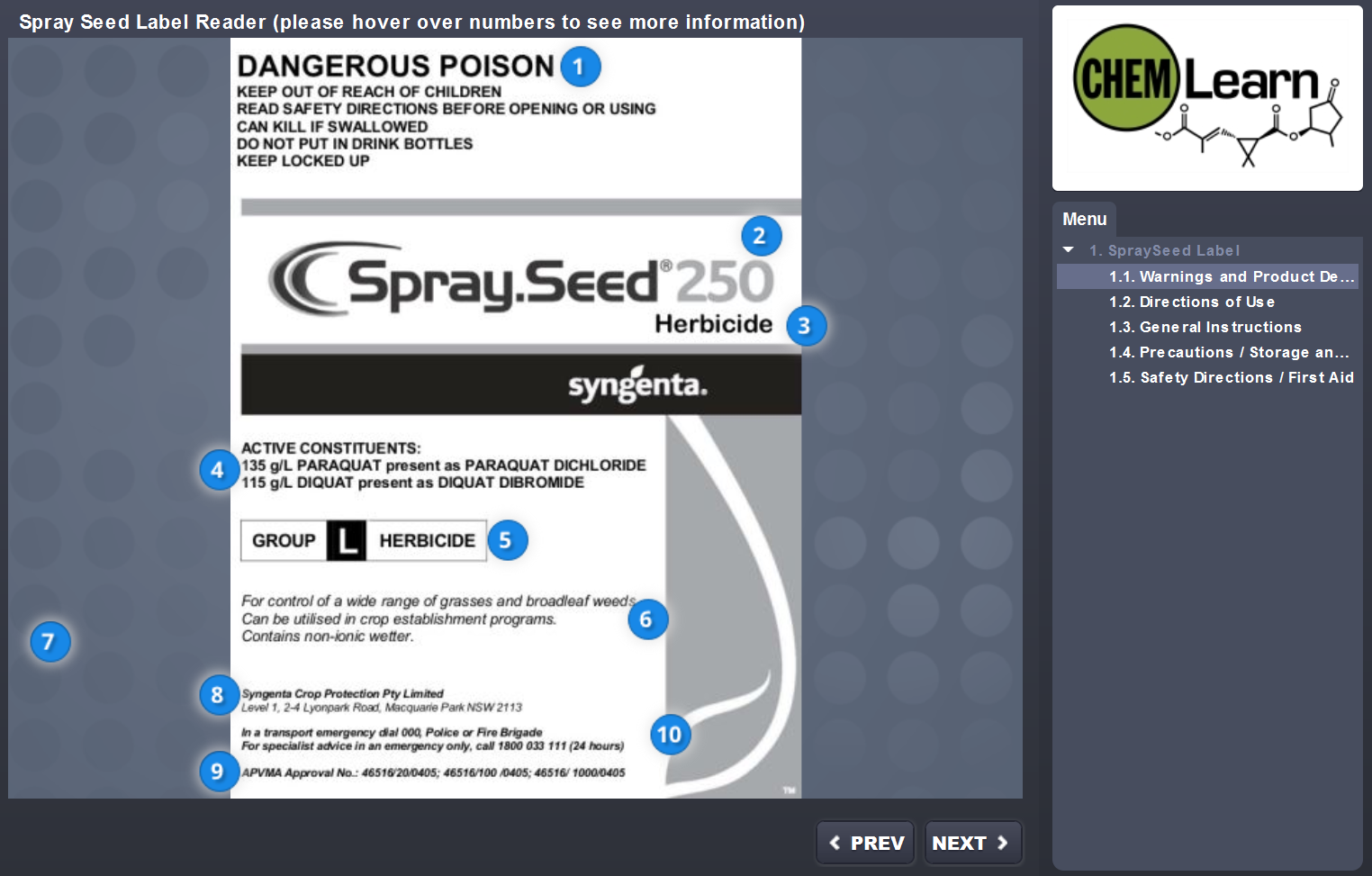 Screenshot of the SpraySeed activity